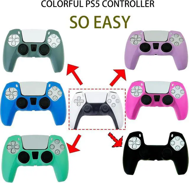 Alt view image 5 of 6 - 2PCS Soft Non-Slip Gel Controller Silicone Protective Skin Cover Case for PS5 Controller Grip, 2 Pack with 6 x Thumb Grip Caps(Hot Pink)