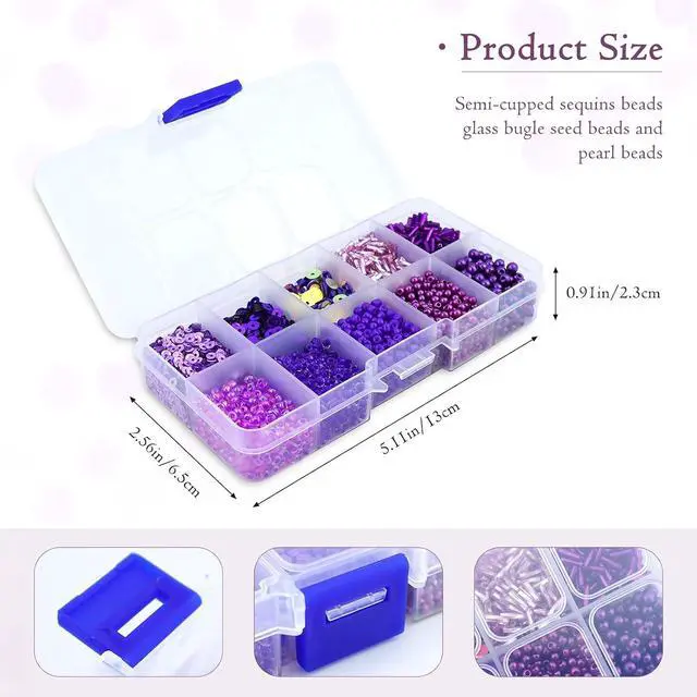 Alt view image 2 of 7 - 1 Box of Mixed Craft Beads Including Glass Bugle Seed Pearl Semi-Cupped Sequins Beads for DIY Arts Crafts Sewing Embroidery Clothing Jewelry Making (Purple, Assorted Size)