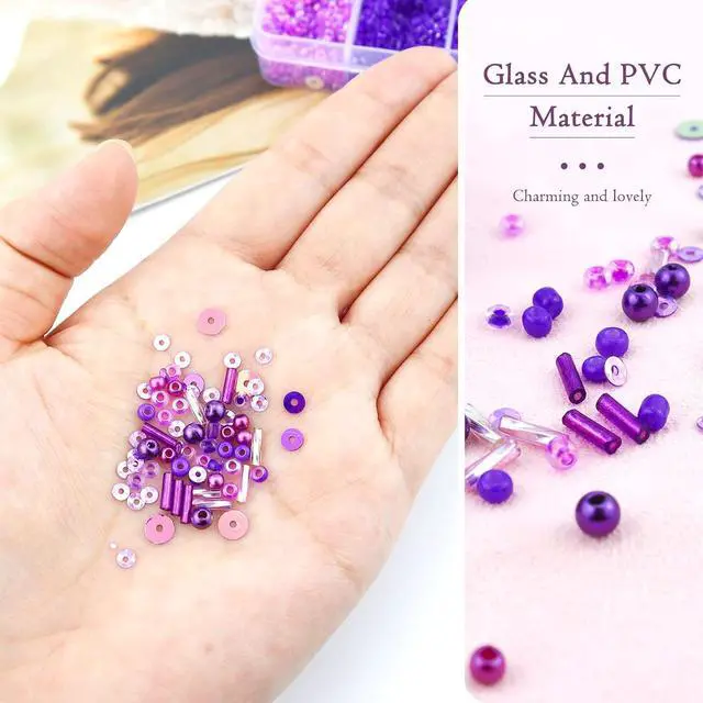 Alt view image 4 of 7 - 1 Box of Mixed Craft Beads Including Glass Bugle Seed Pearl Semi-Cupped Sequins Beads for DIY Arts Crafts Sewing Embroidery Clothing Jewelry Making (Purple, Assorted Size)