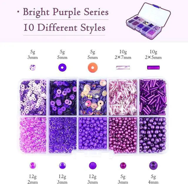Alt view image 3 of 7 - 1 Box of Mixed Craft Beads Including Glass Bugle Seed Pearl Semi-Cupped Sequins Beads for DIY Arts Crafts Sewing Embroidery Clothing Jewelry Making (Purple, Assorted Size)