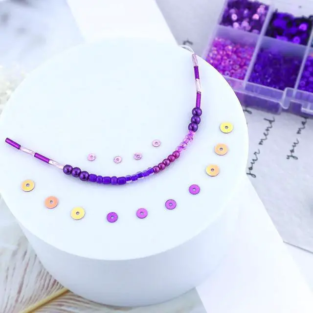 Alt view image 6 of 7 - 1 Box of Mixed Craft Beads Including Glass Bugle Seed Pearl Semi-Cupped Sequins Beads for DIY Arts Crafts Sewing Embroidery Clothing Jewelry Making (Purple, Assorted Size)