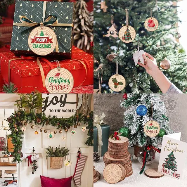 Alt view image 2 of 7 - 30 Pack Wood Slices for Crafts,2.4-2.8In Unfinished Natural Wood Rounds with Tree Bark.Wood Circles Predrilled with Hole and 20m Rope for Centerpiece Table Decorations,Christmas Ornaments,DIY Gifts