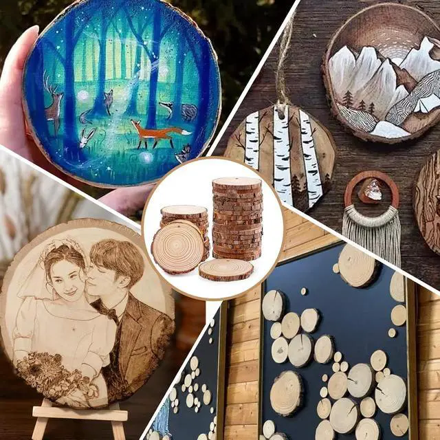 Alt view image 5 of 7 - 30 Pack Wood Slices for Crafts,2.4-2.8In Unfinished Natural Wood Rounds with Tree Bark.Wood Circles Predrilled with Hole and 20m Rope for Centerpiece Table Decorations,Christmas Ornaments,DIY Gifts