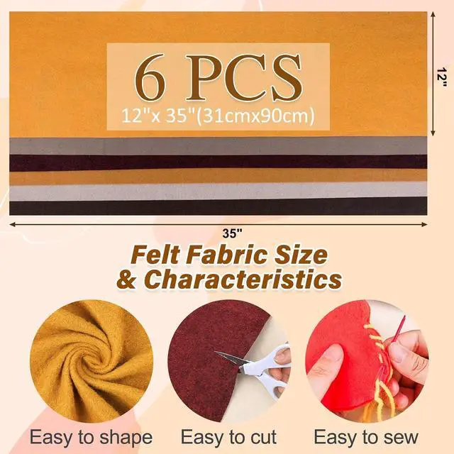 Alt view image 2 of 7 - XSEINO 6 Rolls 12"x35" Large Felt Sheets(5.8Yds Total), 1.4mm Thick Nonwoven Fabric for Sewing, 6 Maillard Series Colors, Bulk DIY Craft Supplies for Bags, Garland, Decor