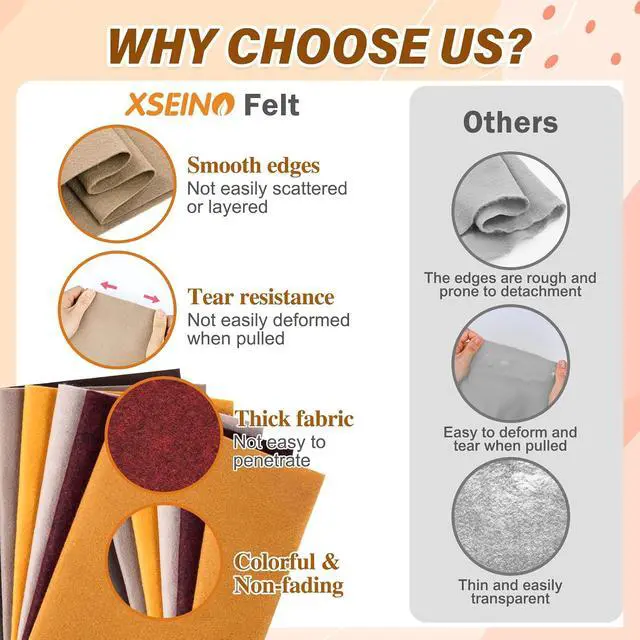 Alt view image 4 of 7 - XSEINO 6 Rolls 12"x35" Large Felt Sheets(5.8Yds Total), 1.4mm Thick Nonwoven Fabric for Sewing, 6 Maillard Series Colors, Bulk DIY Craft Supplies for Bags, Garland, Decor