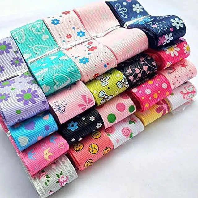 Alt view image 2 of 5 - Assorted 20 Yards Grosgrain Ribbon Bow Daisy Butterfly Cake Love Heart Dots Flower Rose Smile Face Craft DIY Packing Hair Bow Accessory