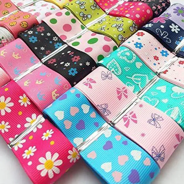 Alt view image 3 of 5 - Assorted 20 Yards Grosgrain Ribbon Bow Daisy Butterfly Cake Love Heart Dots Flower Rose Smile Face Craft DIY Packing Hair Bow Accessory