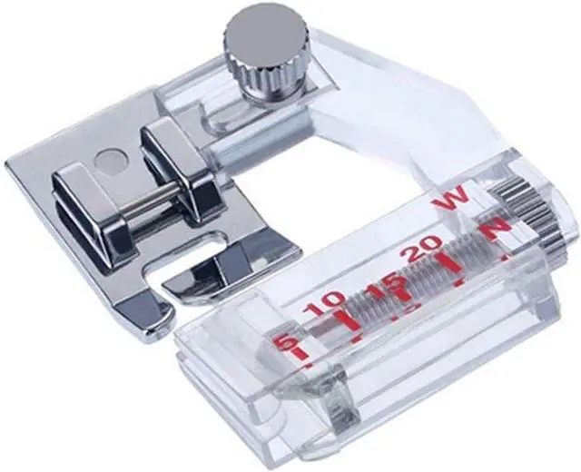 Main image of Adjustable Tap Bias Binder Foot for All Low Shank Snap-On Singer, Brother, Babylock, Euro-Pro, Janome, Kenmore, White, Juki, New Home, Simplicity, Elna and More! Adjustable Range from 5mm to 20mm