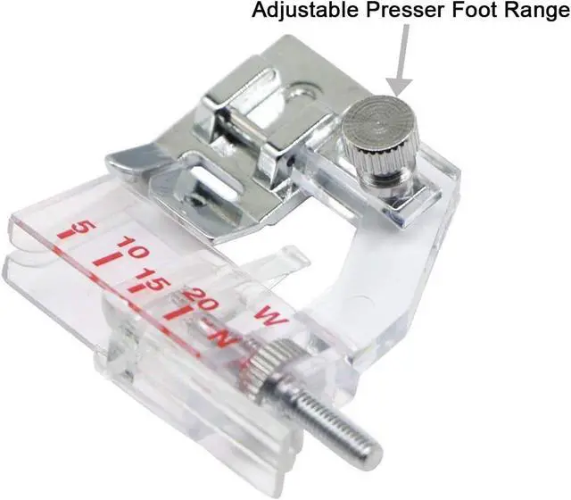 Alt view image 2 of 7 - Adjustable Tap Bias Binder Foot for All Low Shank Snap-On Singer, Brother, Babylock, Euro-Pro, Janome, Kenmore, White, Juki, New Home, Simplicity, Elna and More! Adjustable Range from 5mm to 20mm