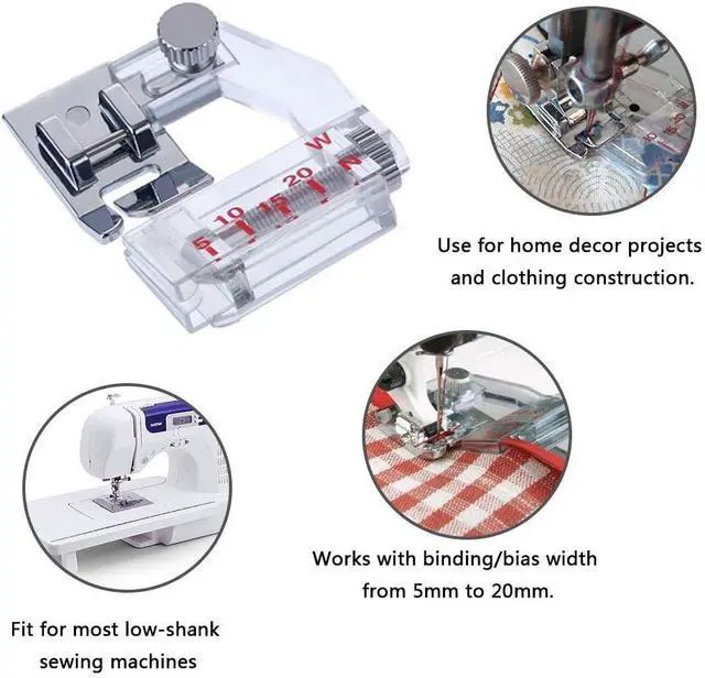 Alt view image 5 of 7 - Adjustable Tap Bias Binder Foot for All Low Shank Snap-On Singer, Brother, Babylock, Euro-Pro, Janome, Kenmore, White, Juki, New Home, Simplicity, Elna and More! Adjustable Range from 5mm to 20mm