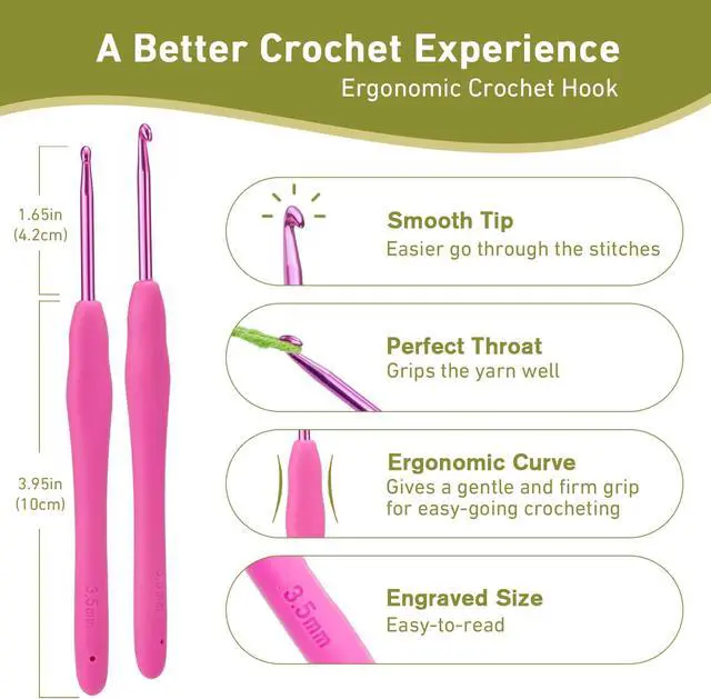 Alt view image 2 of 7 - 3.5mm Crochet Hook, Super Smooth 3.5 mm Ergonomic Crochet Hooks for Beginners, Comfort Crochet Needle for Arthritics, 1 Pack