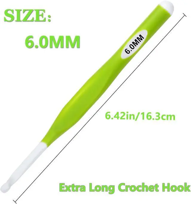 Alt view image 2 of 7 - Hobekoee 6mm Crochet Hook,Extra Long Crochet Hooks with Soft Ergonomic Handle for Arthritic Hands,Multicolor Crochet Needles for Beginners and Experiencer