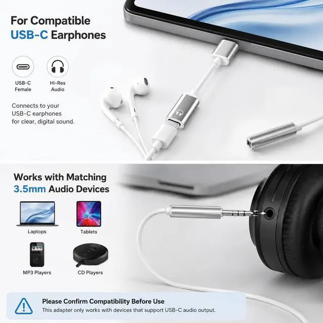 Alt view image 2 of 7 - 3.5mm Male to Type-C Female Audio Adapter Cable, White, Compatible with Smartphones, MP3 Players, Laptops, Tablets