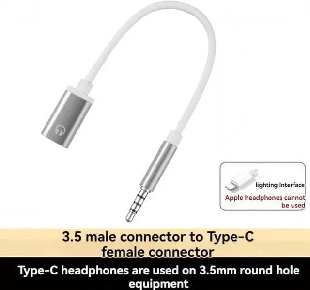 Alt view image 3 of 7 - 3.5mm Male to Type-C Female Audio Adapter Cable, White, Compatible with Smartphones, MP3 Players, Laptops, Tablets