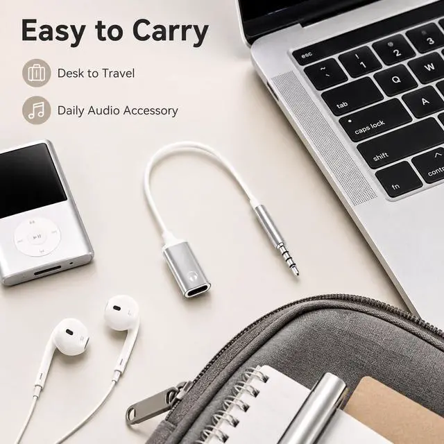 Alt view image 6 of 7 - 3.5mm Male to Type-C Female Audio Adapter Cable, White, Compatible with Smartphones, MP3 Players, Laptops, Tablets