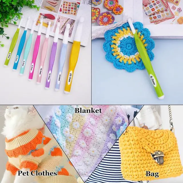 Alt view image 6 of 7 - Hobekoee 6mm Crochet Hook,Extra Long Crochet Hooks with Soft Ergonomic Handle for Arthritic Hands,Multicolor Crochet Needles for Beginners and Experiencer
