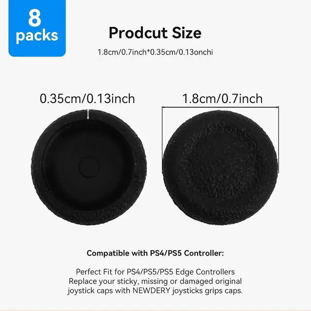 Alt view image 6 of 7 - Replacement Thumb Grips Cap Compatible with PS5/PS4 Controller, Anti-Slip Anti-Scratch Joystick Caps (8 Pcs)