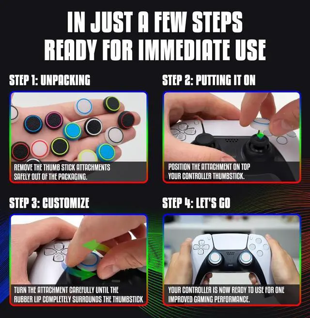 Alt view image 6 of 7 - MatoSan 4 Thumbstick Grip Caps Universal Silicone Controller Covers Enhanced Grip, Precision & Protection Anti-Slip Joystick Accessories for All Modern Game Controllers