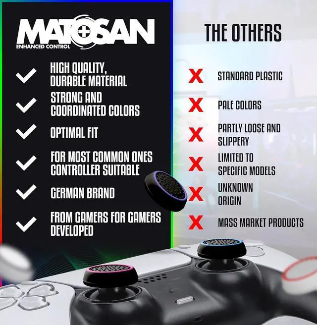 Alt view image 7 of 7 - MatoSan 4 Thumbstick Grip Caps Universal Silicone Controller Covers Enhanced Grip, Precision & Protection Anti-Slip Joystick Accessories for All Modern Game Controllers