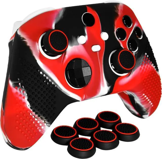 Main image of Anti-Slip Red Black Controller Skin,Studded Edition Protective Silicone Cover Skin Grips Compatible with Xbox Series X/S Controller and 6 PCS Thumb Grips Caps.