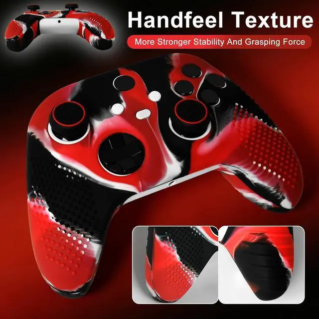 Alt view image 2 of 7 - Anti-Slip Red Black Controller Skin,Studded Edition Protective Silicone Cover Skin Grips Compatible with Xbox Series X/S Controller and 6 PCS Thumb Grips Caps.