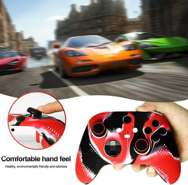 Alt view image 4 of 7 - Anti-Slip Red Black Controller Skin,Studded Edition Protective Silicone Cover Skin Grips Compatible with Xbox Series X/S Controller and 6 PCS Thumb Grips Caps.