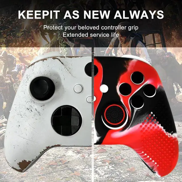 Alt view image 5 of 7 - Anti-Slip Red Black Controller Skin,Studded Edition Protective Silicone Cover Skin Grips Compatible with Xbox Series X/S Controller and 6 PCS Thumb Grips Caps.