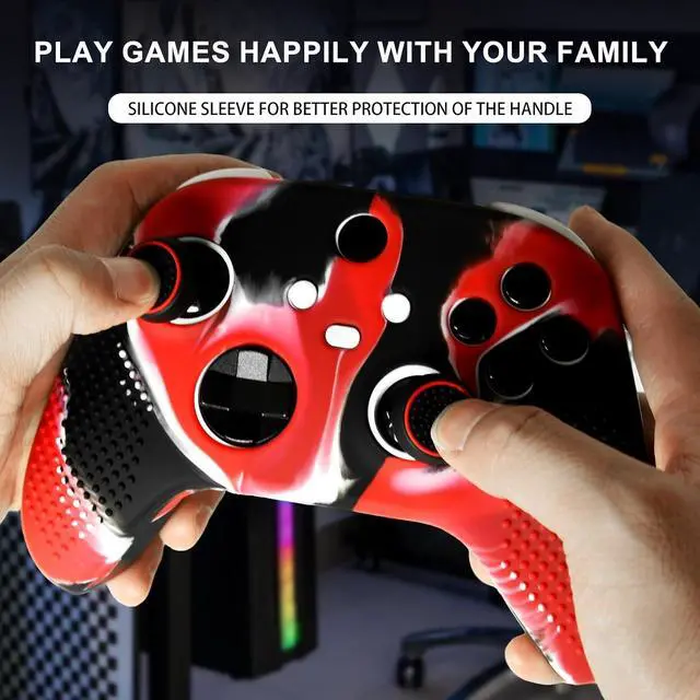 Alt view image 7 of 7 - Anti-Slip Red Black Controller Skin,Studded Edition Protective Silicone Cover Skin Grips Compatible with Xbox Series X/S Controller and 6 PCS Thumb Grips Caps.