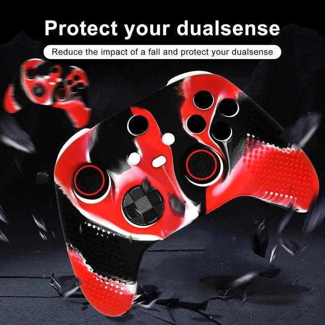Alt view image 6 of 7 - Anti-Slip Red Black Controller Skin,Studded Edition Protective Silicone Cover Skin Grips Compatible with Xbox Series X/S Controller and 6 PCS Thumb Grips Caps.