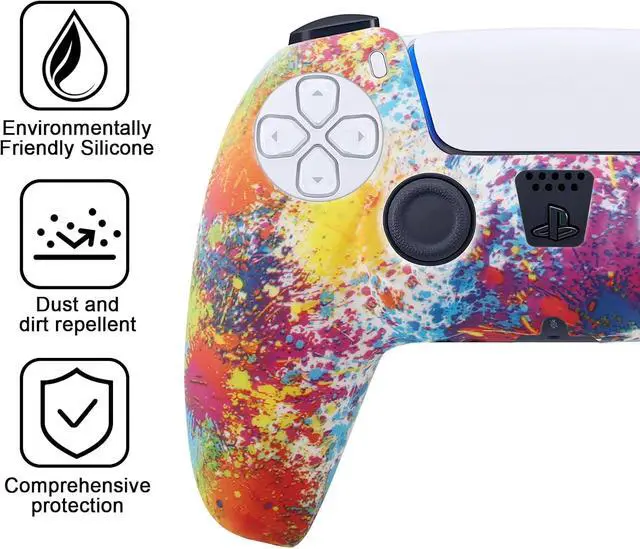 Alt view image 2 of 7 - PS5 Silicone Controller Skin 2 Pack Anti-Slip Silicone Protector Sleeve Cover Case for PlayStation 5 with 8 Thumb Grip Caps PS5 Controller Accessories Grip Cover, Colorful