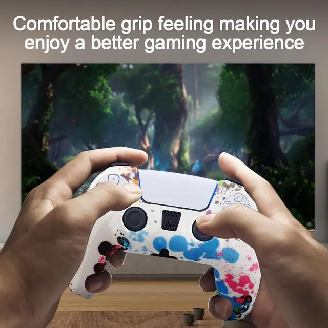 Alt view image 6 of 7 - PS5 Silicone Controller Skin 2 Pack Anti-Slip Silicone Protector Sleeve Cover Case for PlayStation 5 with 8 Thumb Grip Caps PS5 Controller Accessories Grip Cover, Colorful