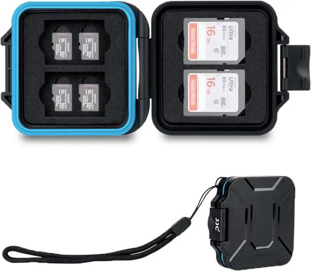 Main image of JJC Small SD Card Case Holder for 4 SD & 8 Micro SD Memory Cards | 12 Slots, Slim & Lightweight Design, Water-Resistant & Shockproof, Soft EVA Interior, Includes Wrist Strap, Easy to Carry
