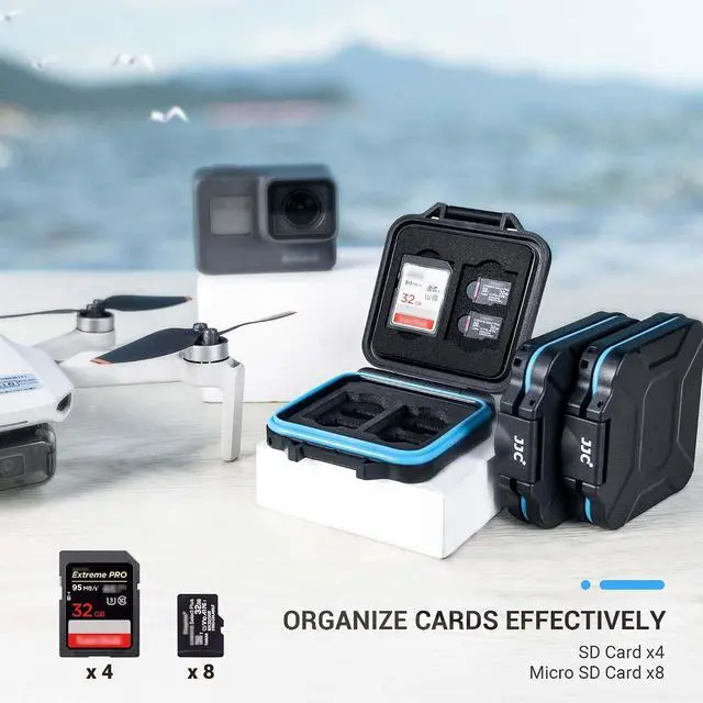 Alt view image 2 of 7 - JJC Small SD Card Case Holder for 4 SD & 8 Micro SD Memory Cards | 12 Slots, Slim & Lightweight Design, Water-Resistant & Shockproof, Soft EVA Interior, Includes Wrist Strap, Easy to Carry