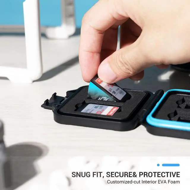 Alt view image 3 of 7 - JJC Small SD Card Case Holder for 4 SD & 8 Micro SD Memory Cards | 12 Slots, Slim & Lightweight Design, Water-Resistant & Shockproof, Soft EVA Interior, Includes Wrist Strap, Easy to Carry