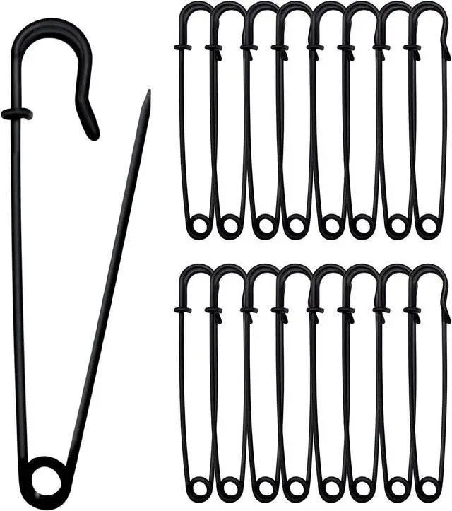 Main image of Safety Pins (Upgraded), 4" Large Safety Pin Pack of 15 for Clothes Leather Canvas Blankets Crafts Skirts Kilts, Extra Large Heavy Duty Safety Pins (Black)