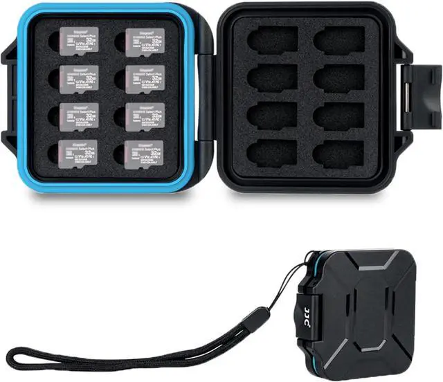 Main image of JJC Small TF Micro SD Card Case Holder for 16 Microsd Memory Cards | 16 Slots, Slim & Lightweight Design, Water-Resistant & Shockproof, Soft EVA Interior, Includes Wrist Strap, Easy to Carry