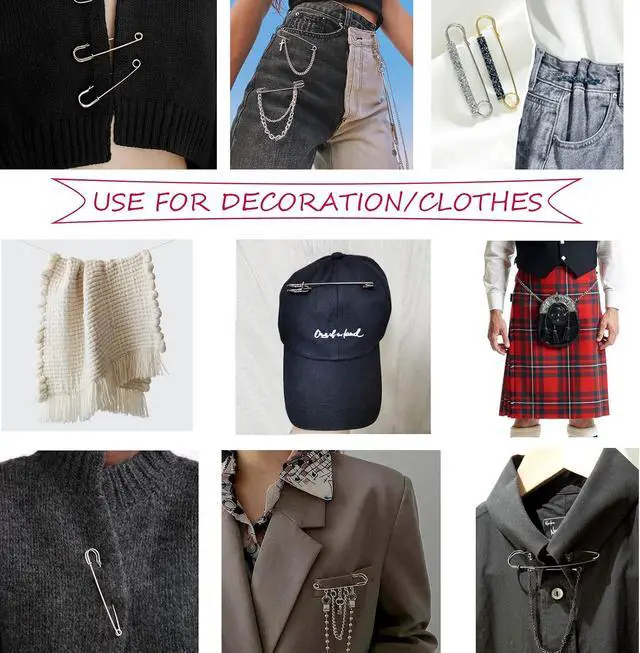 Alt view image 5 of 7 - Safety Pins (Upgraded), 4" Large Safety Pin Pack of 15 for Clothes Leather Canvas Blankets Crafts Skirts Kilts, Extra Large Heavy Duty Safety Pins (Black)