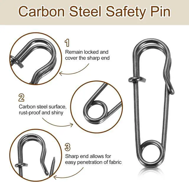 Alt view image 3 of 6 - HARFINGTON 30pcs Safety Pins 1.06 Inch (27mm) Electroplated Steel Large Safety Pin Bulk Heavy Duty 0.04" Dia for Clothes Sewing Arts DIY Crafts, Gunmetal