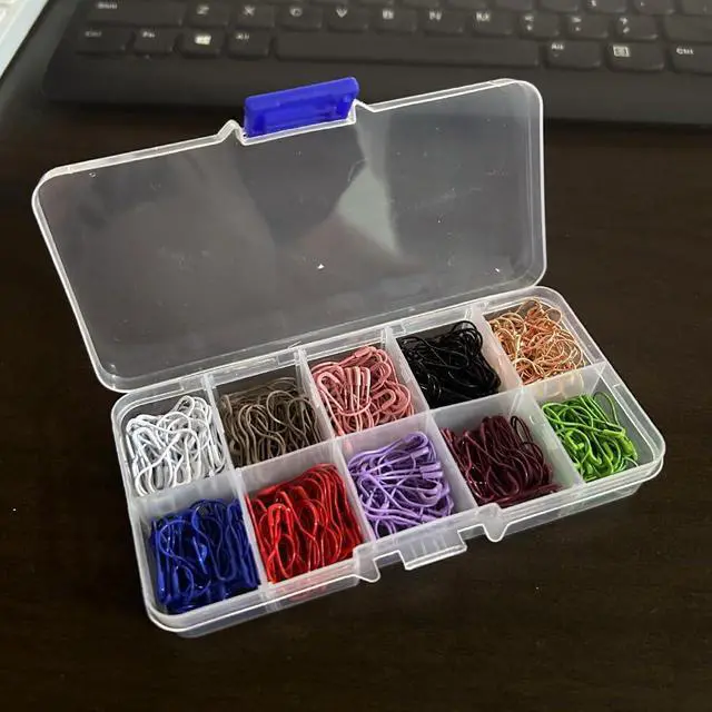 Alt view image 2 of 3 - 300 Pieces Safety Pins, Bulb Stitch Markers 10 Colors Assorted Metal Calabash Pins Pear Shape Knitting Pins for Crocheting Clothing Tag DIY Craft Project with Storage Box