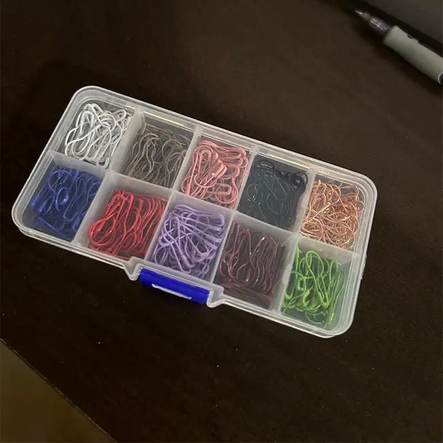 Alt view image 3 of 3 - 300 Pieces Safety Pins, Bulb Stitch Markers 10 Colors Assorted Metal Calabash Pins Pear Shape Knitting Pins for Crocheting Clothing Tag DIY Craft Project with Storage Box