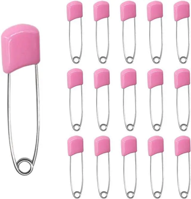 Main image of 50 Pcs Safety pins Nappy Pins Plastic Head Safety Pins with Safe Locking (Pink)