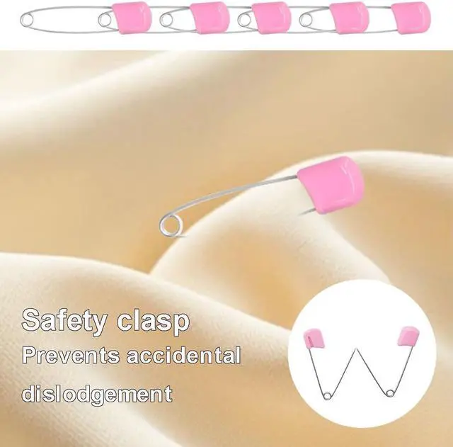 Alt view image 4 of 6 - 50 Pcs Safety pins Nappy Pins Plastic Head Safety Pins with Safe Locking (Pink)
