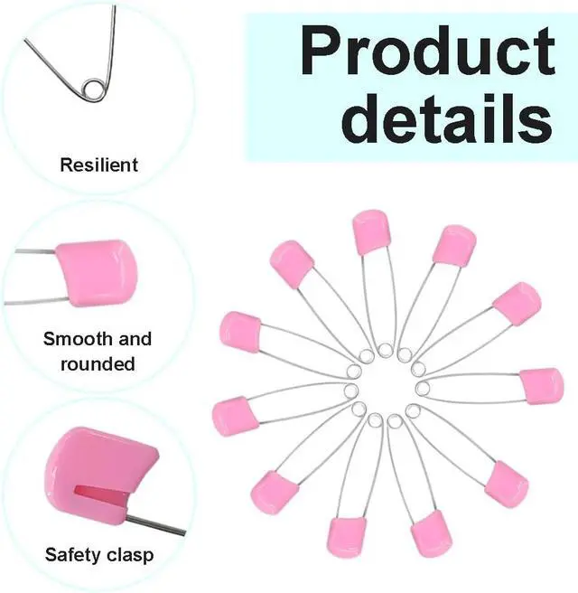 Alt view image 3 of 6 - 50 Pcs Safety pins Nappy Pins Plastic Head Safety Pins with Safe Locking (Pink)