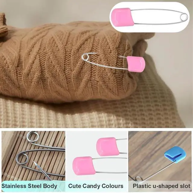 Alt view image 6 of 6 - 50 Pcs Safety pins Nappy Pins Plastic Head Safety Pins with Safe Locking (Pink)