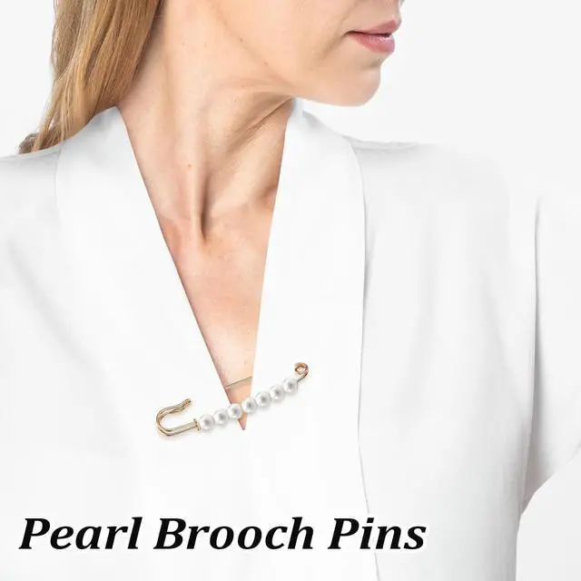 Alt view image 3 of 7 - Ymapinc Gold Pearl Brooch Pins for Women, 4Pcs Large Safety Pins Decor for Clothing Hijab Sweater Shirt Skirts Dresses Pants Sleeves Hats Collars Scarves Bags Fashion Wedding