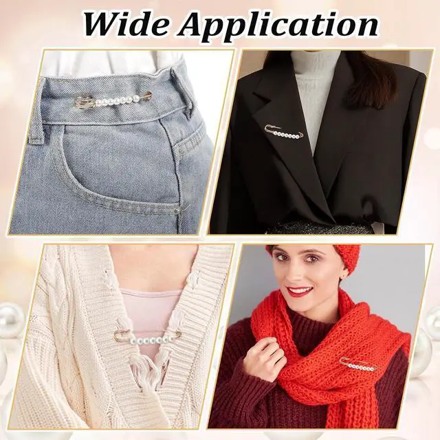 Alt view image 5 of 7 - Ymapinc Gold Pearl Brooch Pins for Women, 4Pcs Large Safety Pins Decor for Clothing Hijab Sweater Shirt Skirts Dresses Pants Sleeves Hats Collars Scarves Bags Fashion Wedding