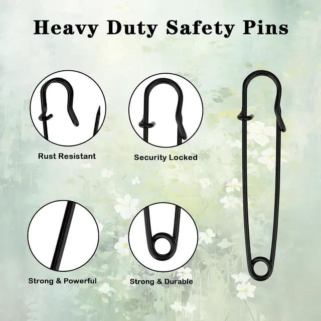 Alt view image 4 of 6 - 15Pcs 4" Heavy Duty Steel Black Safety Pins for Blankets & Clothes | 4" durable steel black pins easily pierce wool, canvas & leather. Rust-resistant, snag-free hold for blankets & kilts