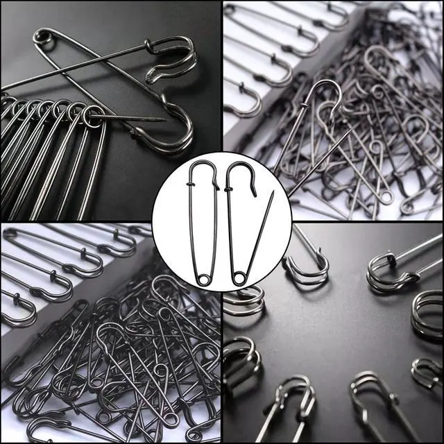 Alt view image 6 of 6 - 15Pcs 4" Heavy Duty Steel Black Safety Pins for Blankets & Clothes | 4" durable steel black pins easily pierce wool, canvas & leather. Rust-resistant, snag-free hold for blankets & kilts