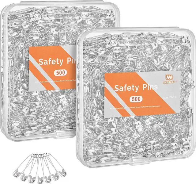 Main image of NEEWAY 1000pcs 1 Inch Small Safety Pins, Silver Safety Pins for Clothes - 2 Pack, 500 Pins Per Box