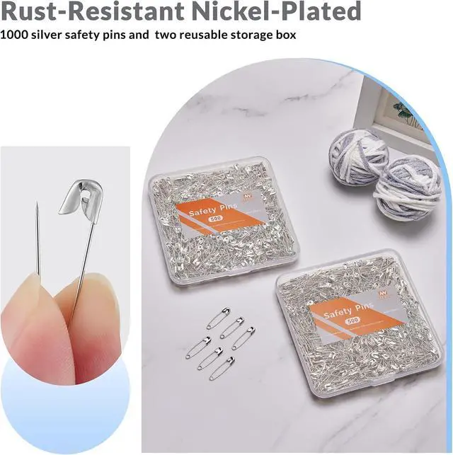 Alt view image 5 of 6 - NEEWAY 1000pcs 1 Inch Small Safety Pins, Silver Safety Pins for Clothes - 2 Pack, 500 Pins Per Box